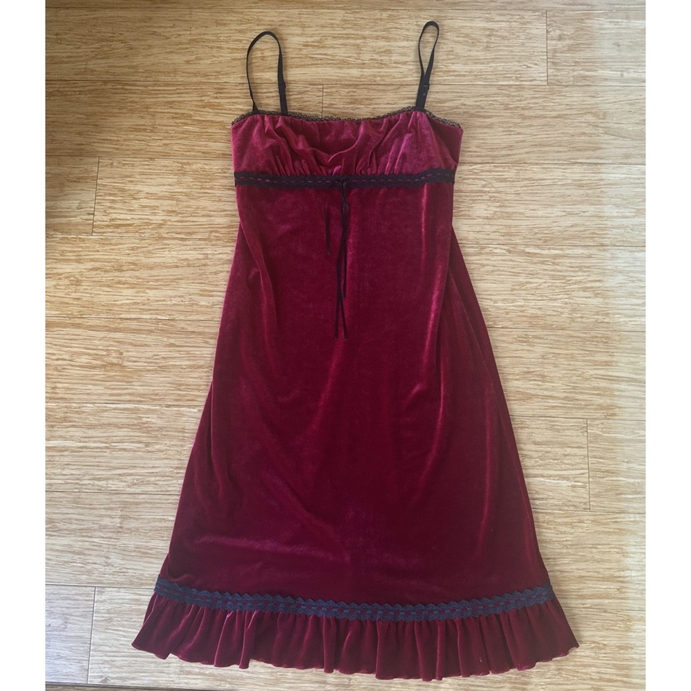 Y2K FAITH PASSION Red Velvet Sexy Empire Sheath Whimsygoth Dress Size Large